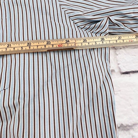 Johnston & Murphy Shirt Mens XL Blue White Brown Striped Button Down Easy Care - Picture 9 of 10
